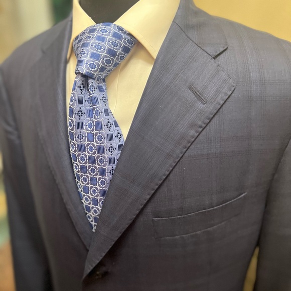 Samuelsohn Plaid Sport Coat Jacket Blazer Blue Men's Super 150 42R - Picture 2 of 16